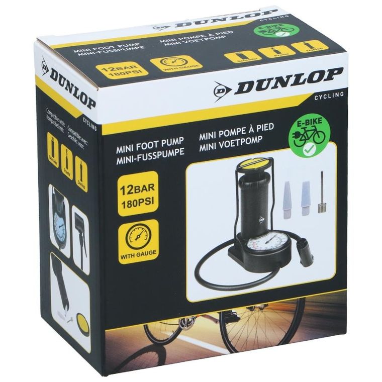 Dunlop, pompka rowerowa z manometrem, nożna, 180 psi