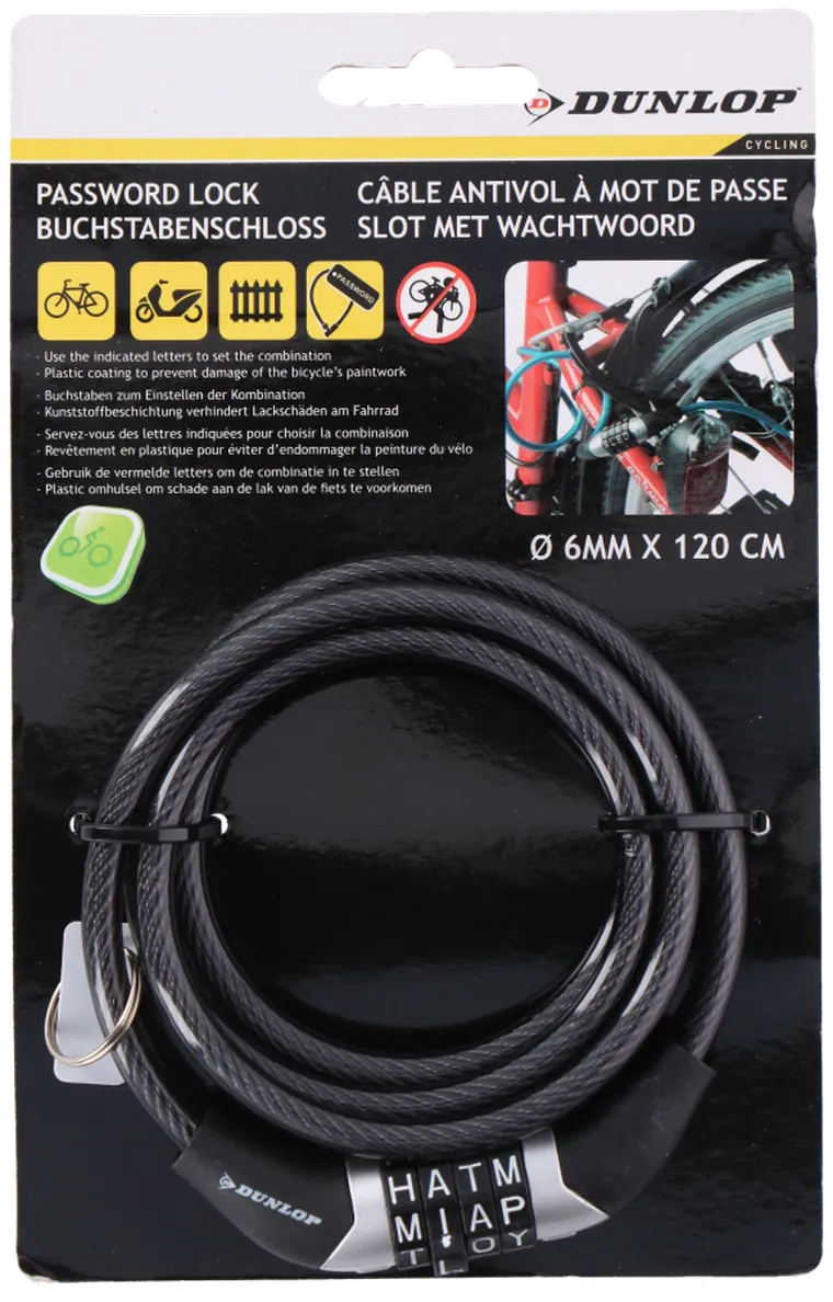 Dunlop, zapięcie rowerowe na szyfr, 120 cm
