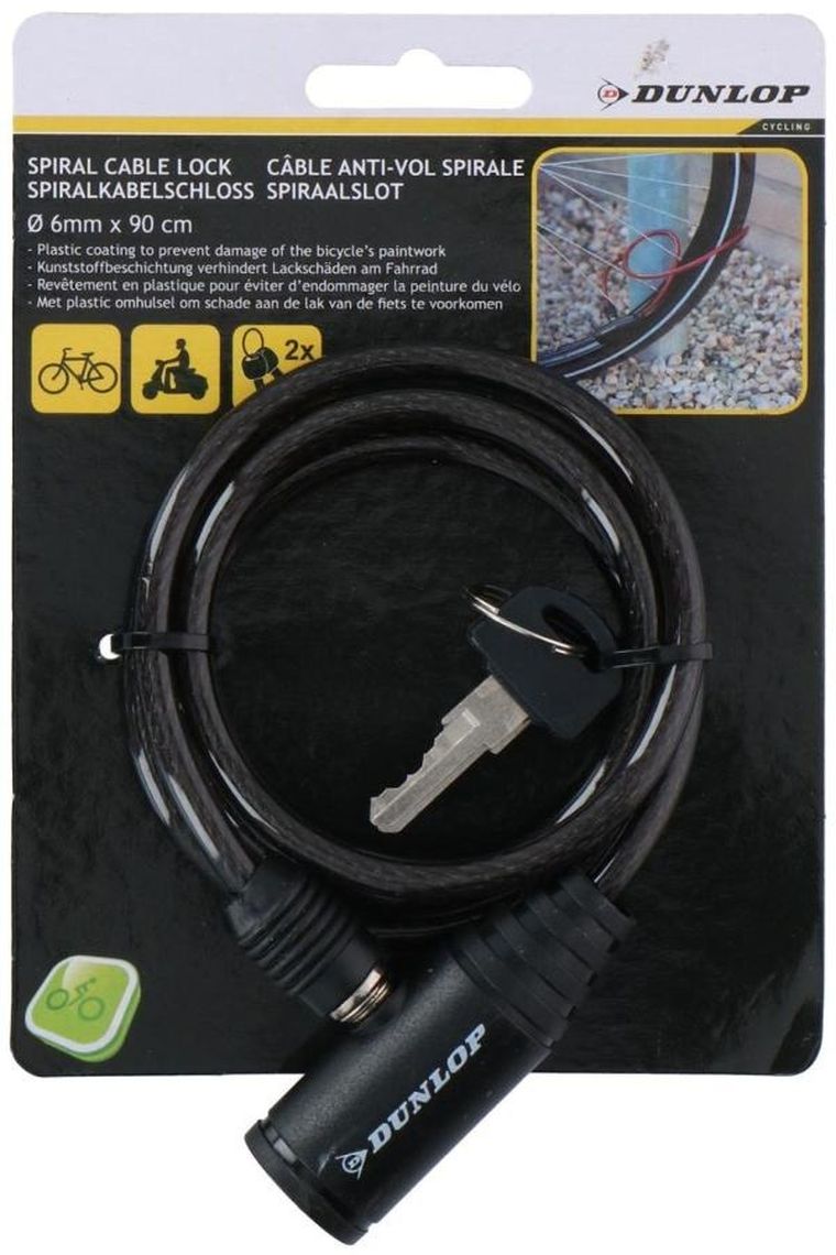 Dunlop, zapięcie rowerowe, spiralne na klucz, 0,6-90 cm, czarny