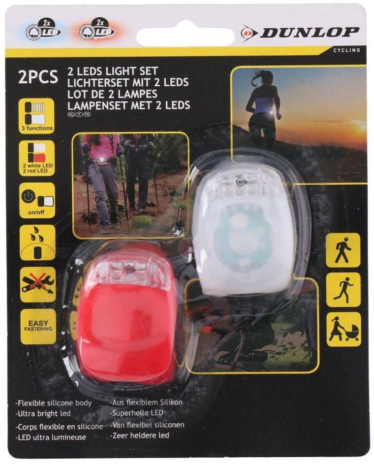 Dunlop, zestaw silikonowych lampek rowerowych LED, na przód i tył