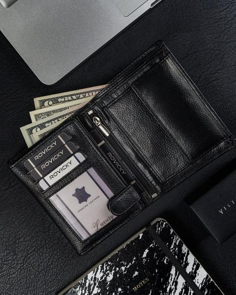 Duży skórzany czarny portfel męski RFID, Ronaldo