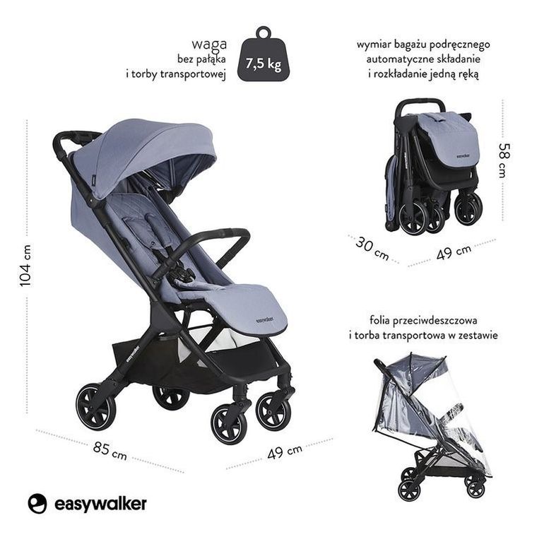 Easywalker, Jackey, kompaktowy wózek spacerowy, Steel Grey