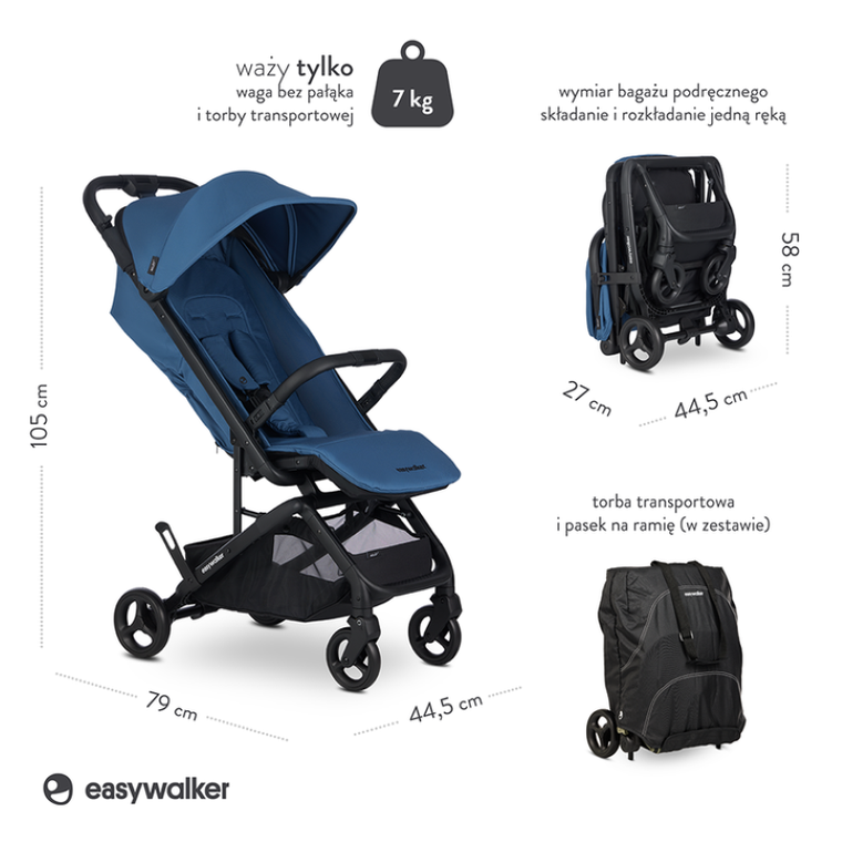 Easywalker, Miley, kompaktowy wózek spacerowy z torbą transportową, Galaxy Blue