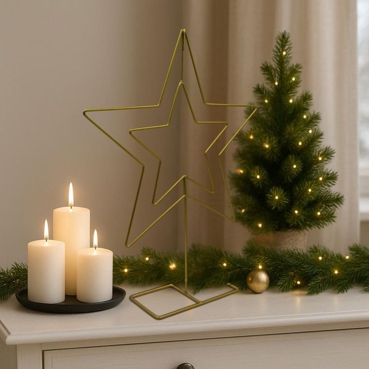 Edelman, Mica, gwiazda dekoracyjna, stojak metalowa, złota, 50 cm
