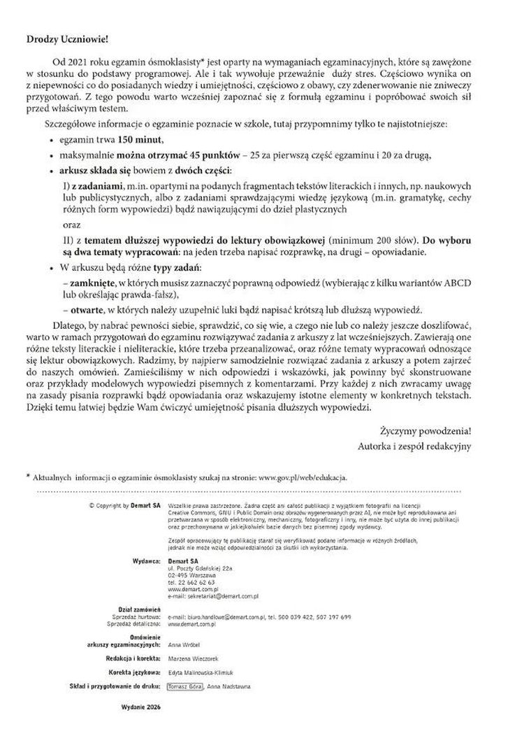 Egzamin ósmoklasisty. Język polski. Arkusze egzaminacyjne
