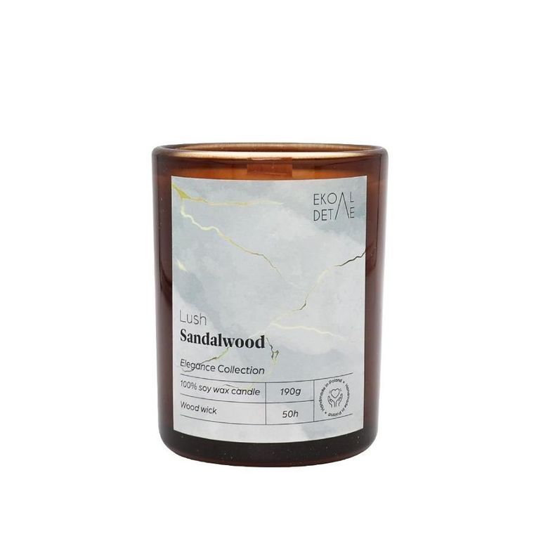 EkoDetale, Elegance, świeca sojowa w szkle, Lush Sandalwood, 190g