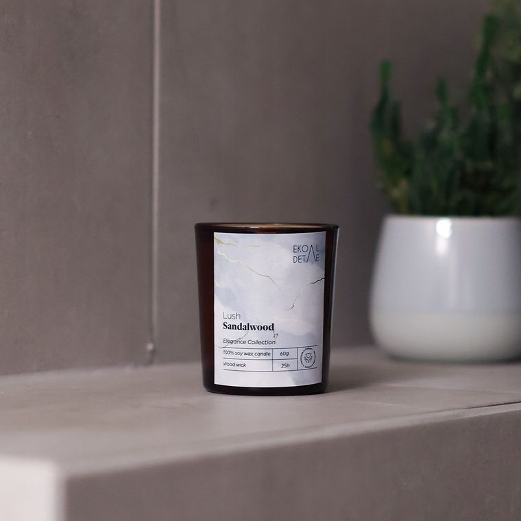 EkoDetale, Elegance, świeca sojowa w szkle, Lush Sandalwood, 60g