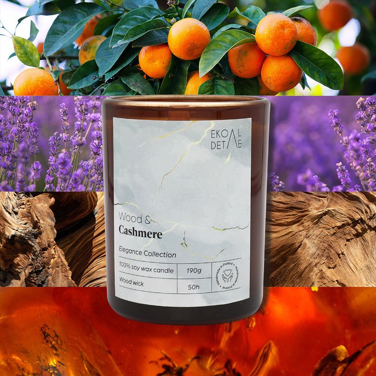 EkoDetale, Elegance, świeca sojowa w szkle, Wood & Cashmere, 190g
