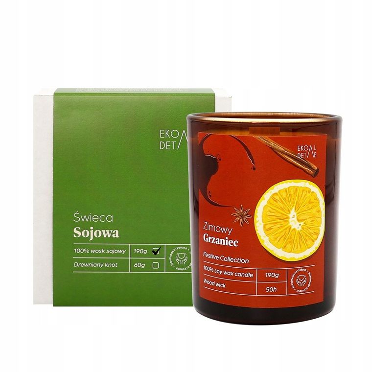 EkoDetale, Festive, świeca sojowa w szkle Zimowy Grzaniec, 190g