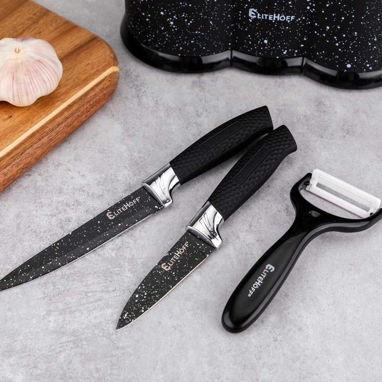 Elitehoff, zestaw kuchennych noży marmurkowych z obieraczką, 5 elementów