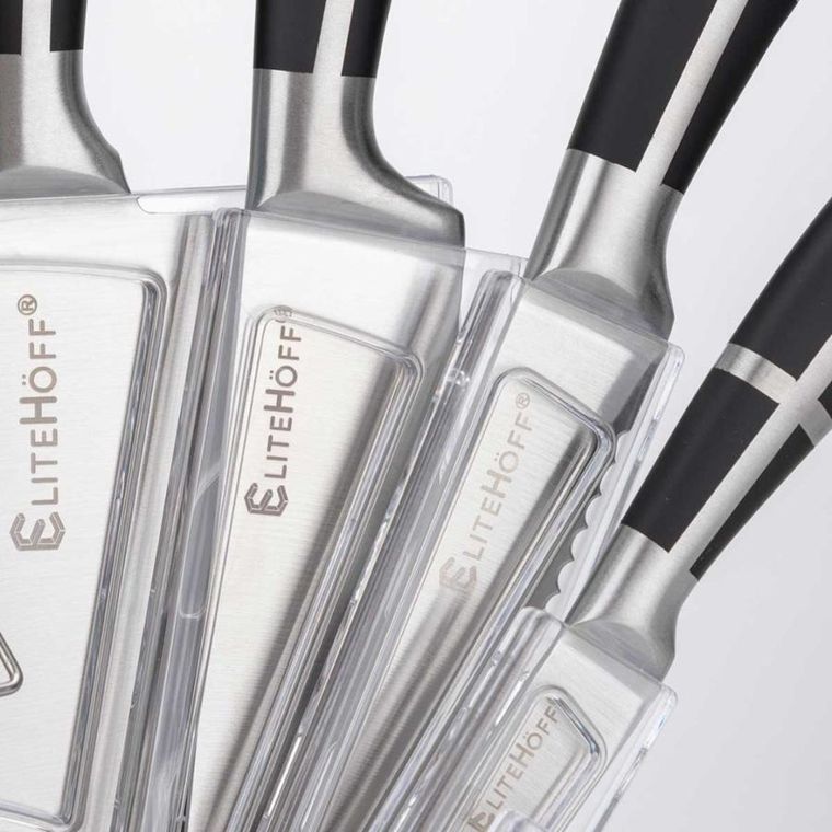 Elitehoff, zestaw noży kuchennych w stojaku z ostrzałką i nożycami, 9 elementów