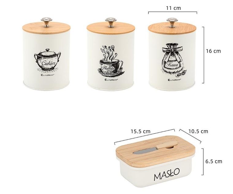 Elitehoff, zestaw pojemników kuchennych i maselniczka, 3 szt., E-6058