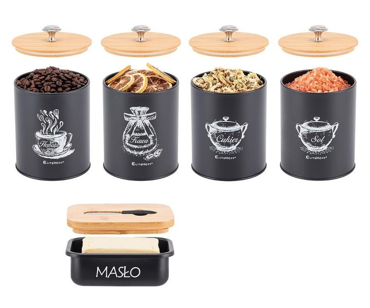 Elitehoff, zestaw pojemników kuchennych i maselniczka, 4 szt., E-6055