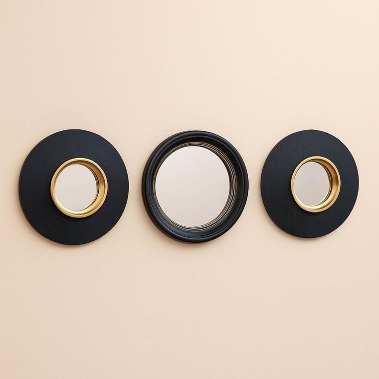Emako, Dem, zestaw okrągłych luster w czarnych ramach, 25,5 cm, 3 szt.