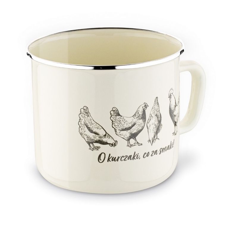 Emaliowany kubek, z pokrywą, 14 cm, 1.4l, o kurczaki