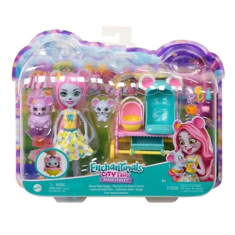 Enchantimals, Wózek Małych Myszek, zestaw z lalką i akcesoriami