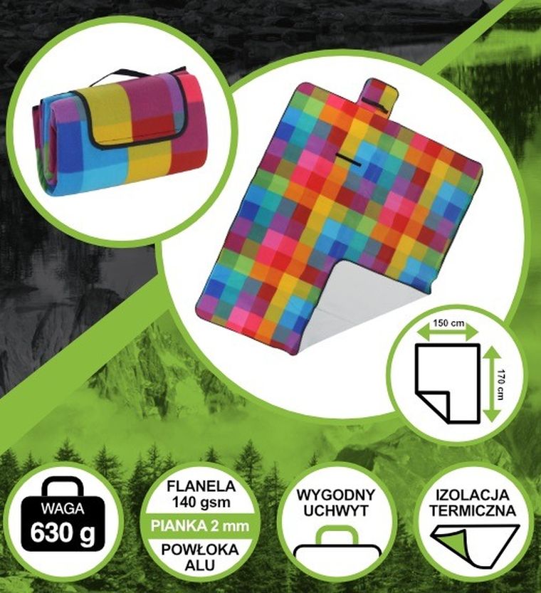 Enero Camp, koc plażowo piknikowy z powłoką aluminiową, 170-150 cm