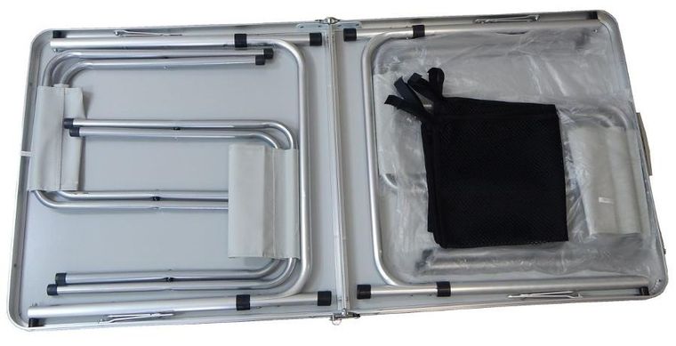 Enero Camp, składany stolik turystyczny, 4 krzesła i półka, 120-60-70/62/55 cm