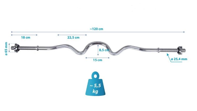 Enero Fit, gryf mocno łamany, 120 cm, ⌀25,4 mm