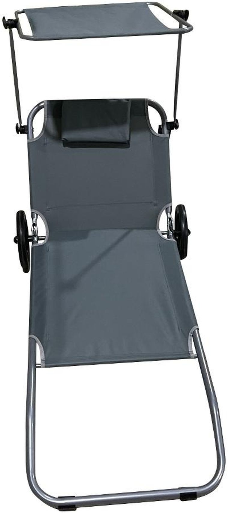 Enero, leżak plażowy z daszkiem na kółkach, składany, szary, 116-62-62-90 cm