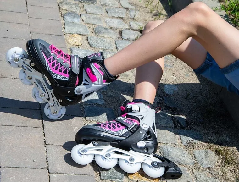 Enero Pro, łyżworolki, 4w1, LED, różowo-szare, rozmiar 34-37