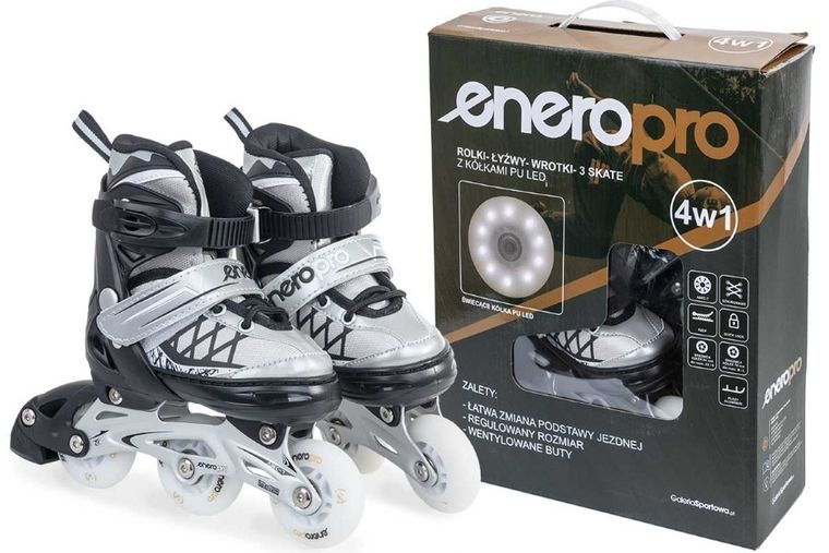 Enero Pro, łyżworolki, 4w1, LED, szare, rozmiar 26-29