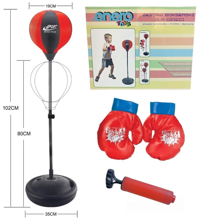 Enero Toys, zestaw bokserski + rękawice, regulowany, 80-102 cm