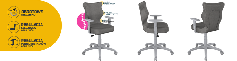 Entelo, Duo, krzesło biurowe z podłokietnikami, wzrost 159-188 cm, ciemno szare