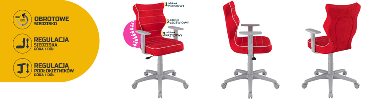 Entelo, Duo, krzesło biurowe z podłokietnikami, wzrost 159-188 cm, czerwone