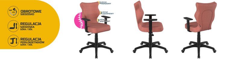 Entelo, Duo, krzesło biurowe z podłokietnikami, wzrost 159-188 cm, różowe