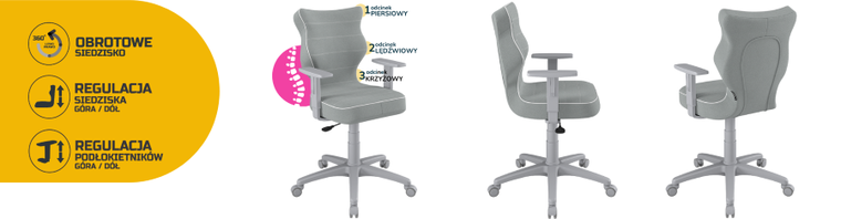 Entelo, Duo, krzesło biurowe z podłokietnikami, wzrost 159-188 cm, szare