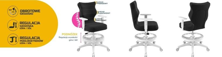 Entelo, Duo, krzesło biurowe z podnóżkiem i podłokietnikami, wzrost 159-188 cm, antracytowe