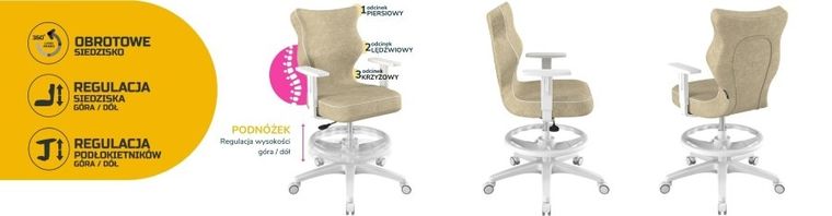 Entelo, Duo, krzesło biurowe z podnóżkiem i podłokietnikami, wzrost 159-188 cm, beżowe