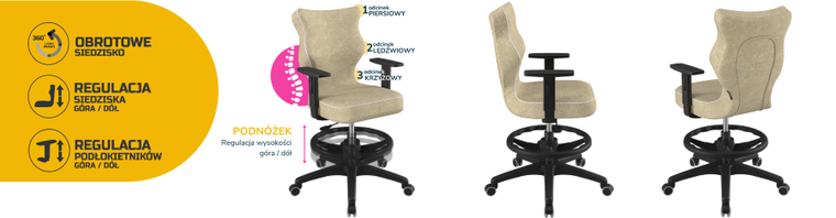 Entelo, Duo, krzesło biurowe z podnóżkiem i podłokietnikami, wzrost 159-188 cm, beżowe