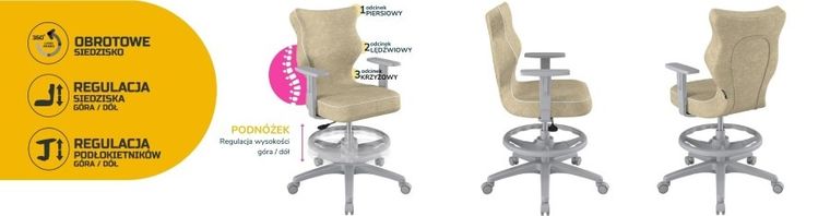 Entelo, Duo, krzesło biurowe z podnóżkiem i podłokietnikami, wzrost 159-188 cm, beżowe