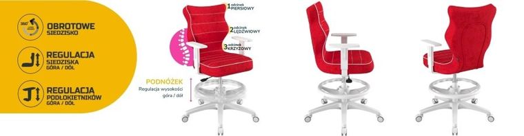 Entelo, Duo, krzesło biurowe z podnóżkiem i podłokietnikami, wzrost 159-188 cm, czerwone
