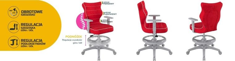 Entelo, Duo, krzesło biurowe z podnóżkiem i podłokietnikami, wzrost 159-188 cm, czerwone
