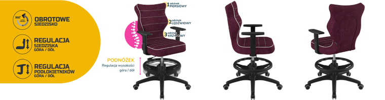 Entelo, Duo, krzesło biurowe z podnóżkiem i podłokietnikami, wzrost 159-188 cm, fioletowe