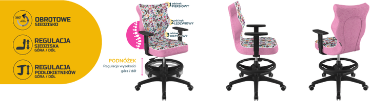 Entelo, Duo, krzesło biurowe z podnóżkiem i podłokietnikami, wzrost 159-188 cm, motylki