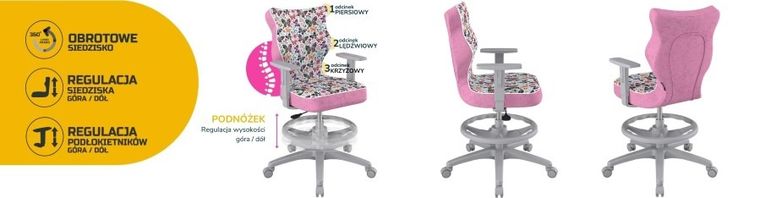 Entelo, Duo, krzesło biurowe z podnóżkiem i podłokietnikami, wzrost 159-188 cm, motylki