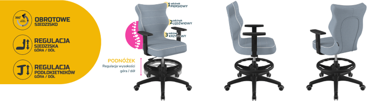 Entelo, Duo, krzesło biurowe z podnóżkiem i podłokietnikami, wzrost 159-188 cm, niebieskie