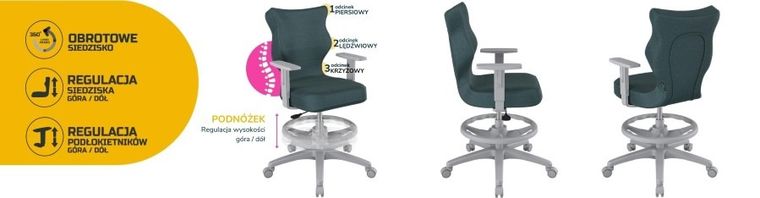 Entelo, Duo, krzesło biurowe z podnóżkiem i podłokietnikami, wzrost 159-188 cm, niebieskie