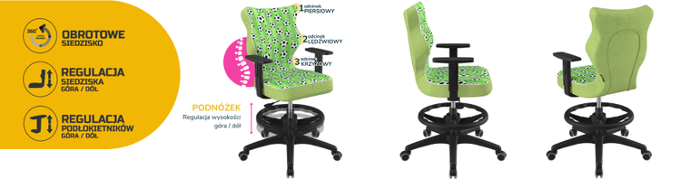 Entelo, Duo, krzesło biurowe z podnóżkiem i podłokietnikami, wzrost 159-188 cm, piłki