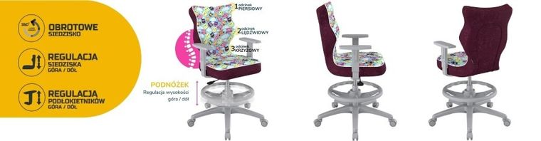 Entelo, Duo, krzesło biurowe z podnóżkiem i podłokietnikami, wzrost 159-188 cm, sowy