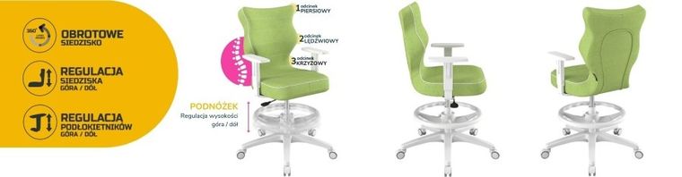 Entelo, Duo, krzesło biurowe z podnóżkiem i podłokietnikami, wzrost 159-188 cm, zielone