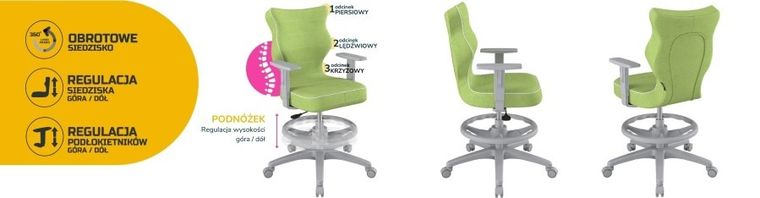 Entelo, Duo, krzesło biurowe z podnóżkiem i podłokietnikami, wzrost 159-188 cm, zielone