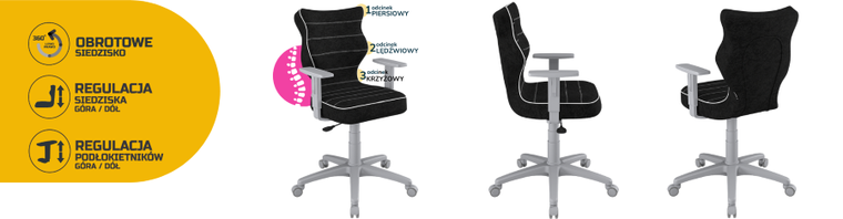 Entelo, Duo, krzesło młodzieżowe z podłokietnikami, wzrost 146-176,5 cm, czarne