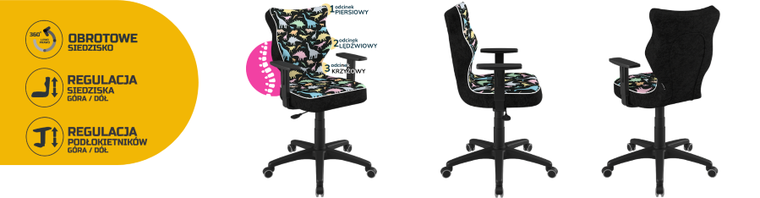 Entelo, Duo, krzesło młodzieżowe z podłokietnikami, wzrost 146-176,5 cm, dinozaury