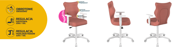 Entelo, Duo, krzesło młodzieżowe z podłokietnikami, wzrost 146-176,5 cm, różowe