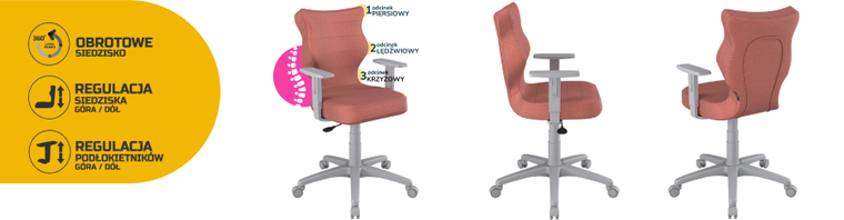 Entelo, Duo, krzesło młodzieżowe z podłokietnikami, wzrost 146-176,5 cm, różowe